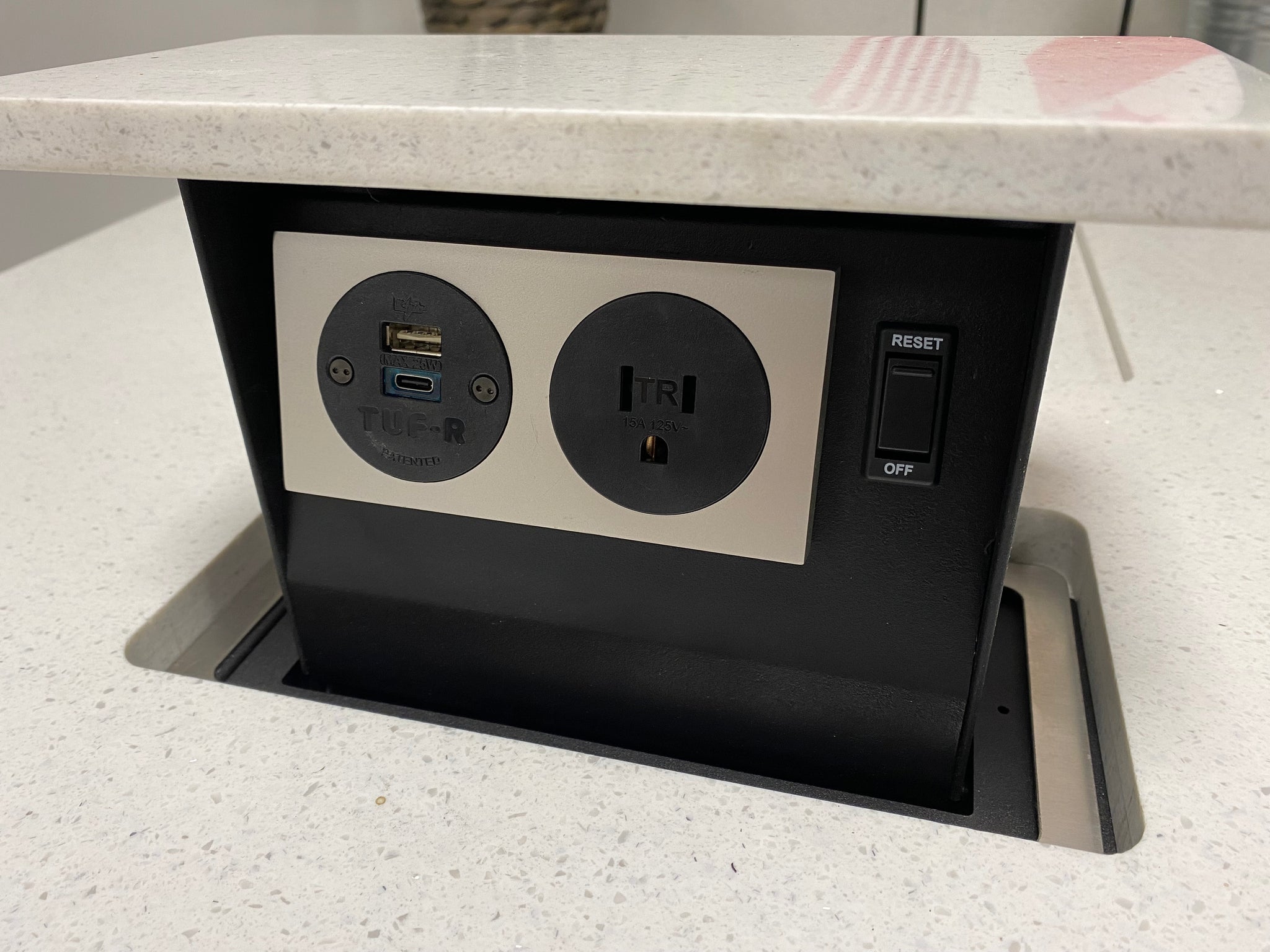 Counter Box Outlet Hidden Kitchen Counter Pop Up Outlets | 15A | 1 x 15amp Outlet, 1 x USB ...