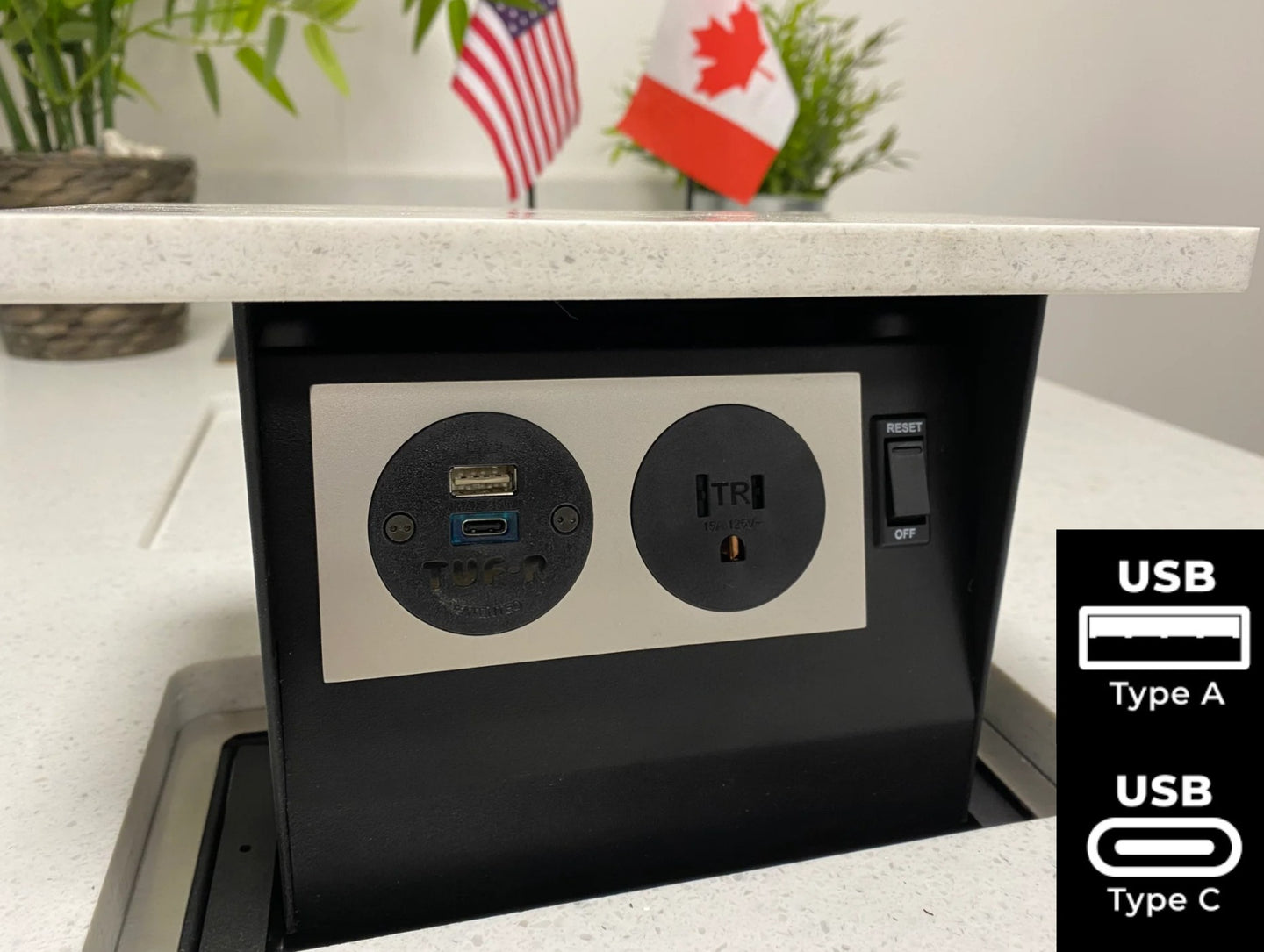 Hidden Kitchen Counter Pop Up Outlets | 15A | 1 x 15amp Outlet, 1